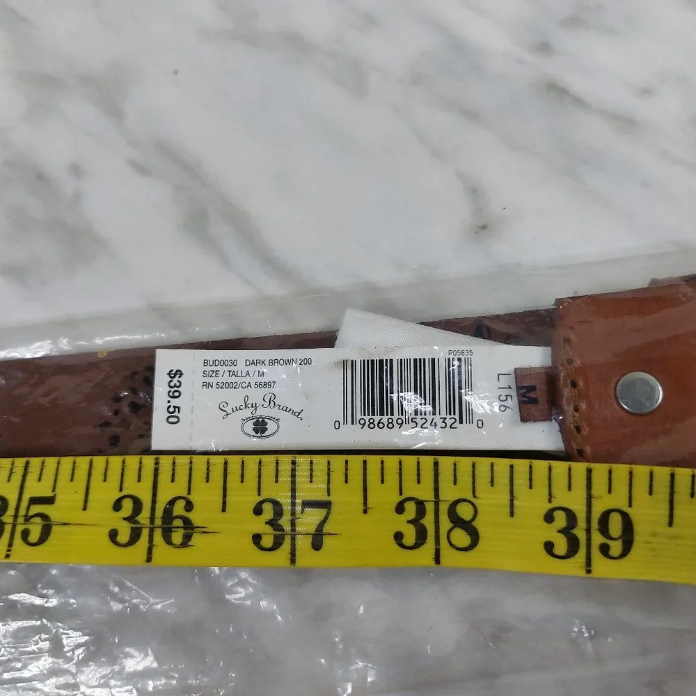 Lucky Brand Laser Cut Brown Genuine Leather Belt Size XS/S/M - Picture 8 of 8